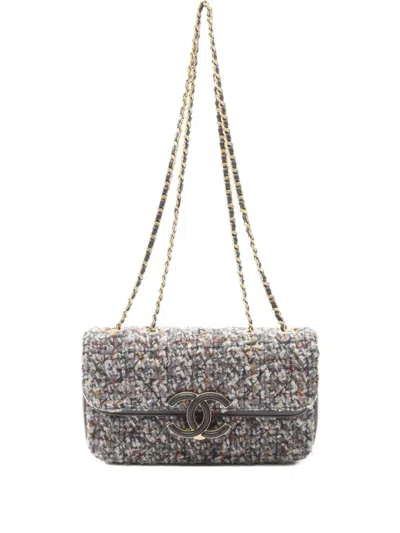Pre-owned Chanel 2019 Coco Mark Tweed Shoulder Bag In Gray