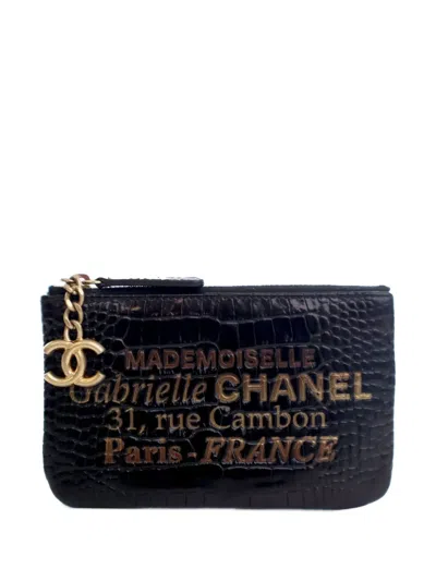 Pre-owned Chanel 2019 Croc Embossed Calfskin Mademoiselle Gabrielle Signature Pouch