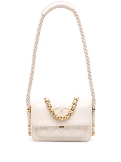 Pre-owned Chanel 2019 Crumpled Calfskin En Vogue Rope Flap Satchel In White