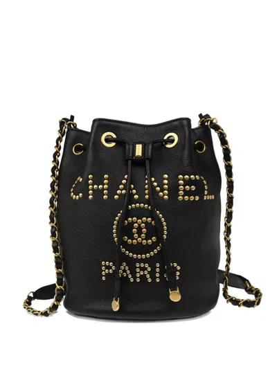 Pre-owned Chanel 2019 Deauville Bucket Bag In Black