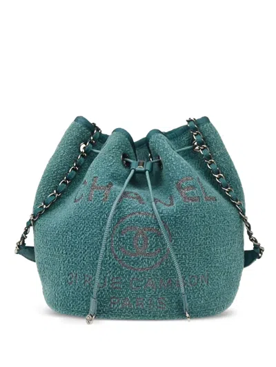 Pre-owned Chanel 2019 Deauville Bucket Bag In Green