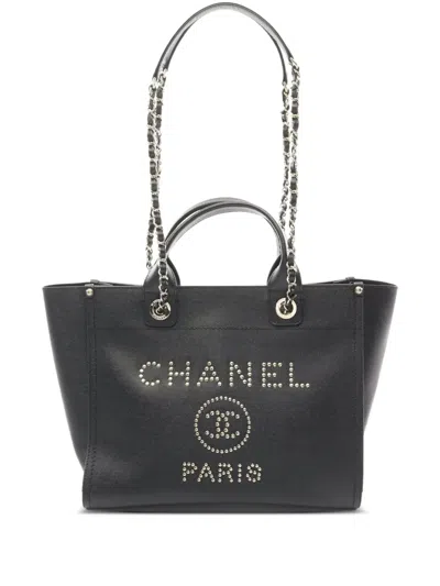 Pre-owned Chanel 2019 Deauville Tote Bag In Black