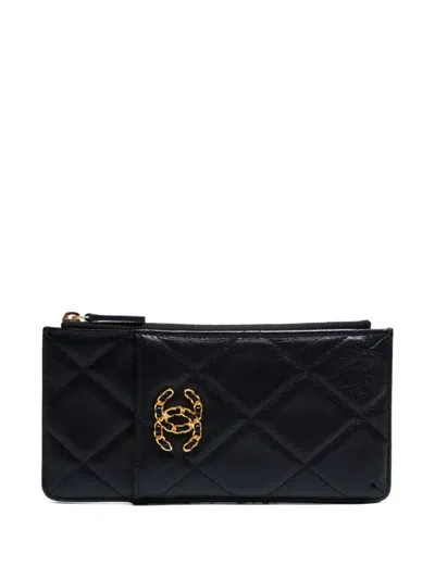 Pre-owned Chanel 2019 Diamond-quilted Wallet In Black