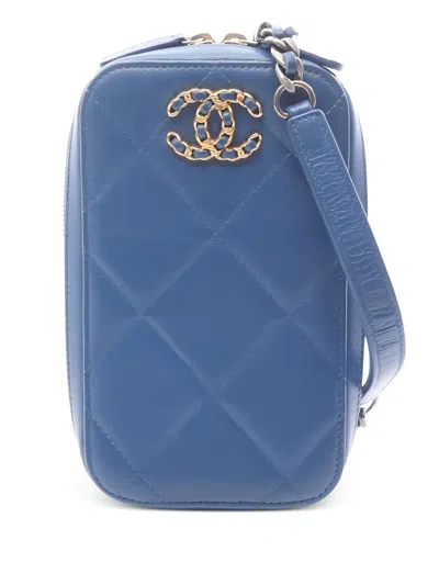 Pre-owned Chanel 2019 Diamond Quilting Phone Holder In Blue