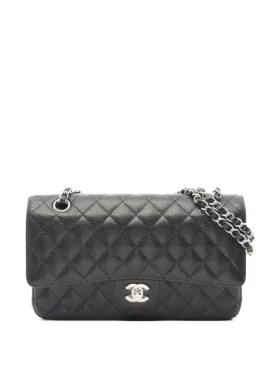 Pre-owned Chanel 2019 Double Flap Diamond-quilting Shoulder Bag In Black