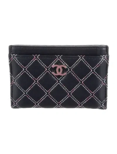 Pre-owned Chanel 2019 Double Stitch Card Holder In Blue