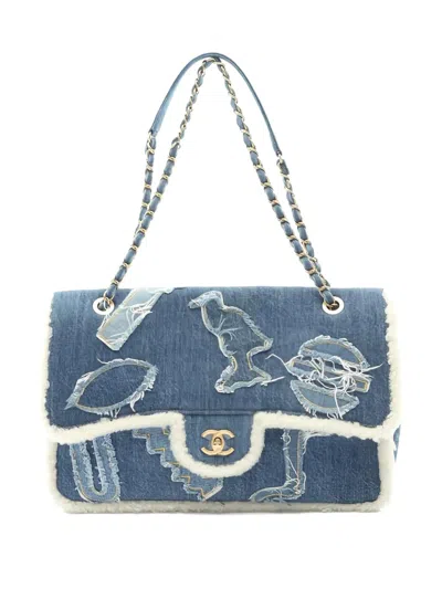 Pre-owned Chanel 2019 Egyptian Line Chain-link Denim Shoulder Bag In Blue
