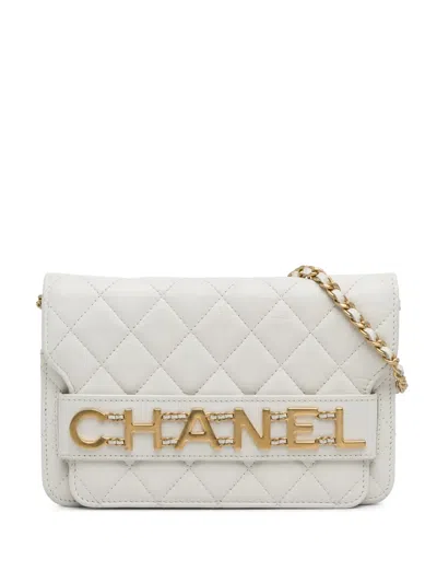 Pre-owned Chanel 2019 Enchained Flap Wallet On Chain Crossbody Bag In White