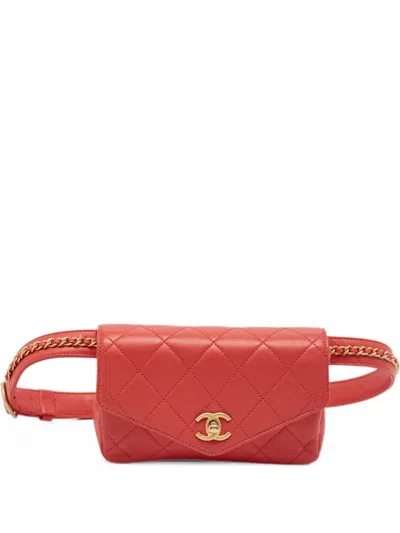 Pre-owned Chanel 2019 Envelope Quilted Belt Bag In Red