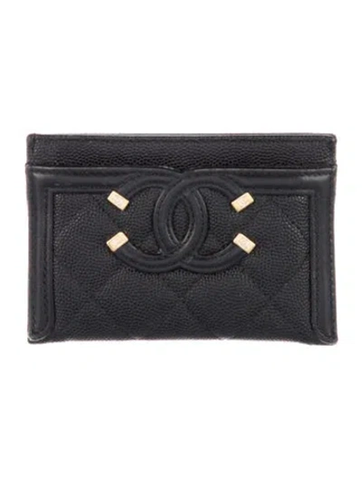 Pre-owned Chanel 2019 Filigree Card Holder Card Holder In Black