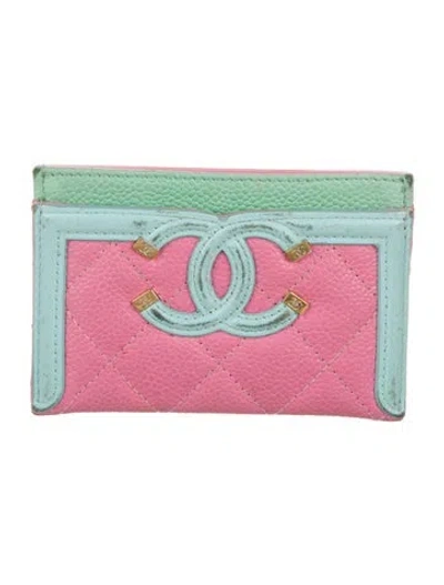 Pre-owned Chanel 2019 Filigree Card Holder In Pink