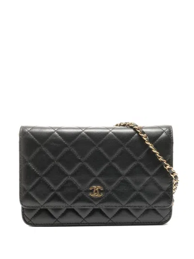 Pre-owned Chanel 2019 Flap Chain Wallet Shoulder Bag In Black