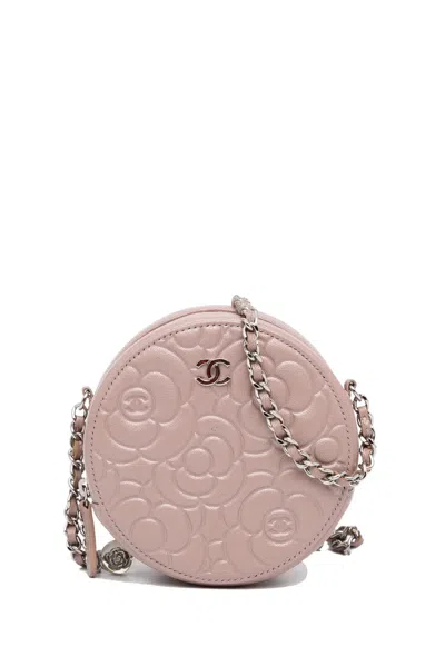 Pre-owned Chanel 2019 Goatskin Camellia Round Clutch With Chain Crossbody Bag
