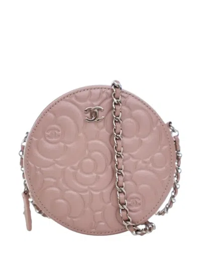 Pre-owned Chanel 2019 Goatskin Camellia Round Clutch With Chain Crossbody Bag In Pink