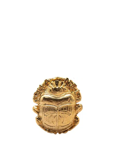 Pre-owned Chanel 2019 Gold Plated Cc Beetle Brooch Costume Brooch