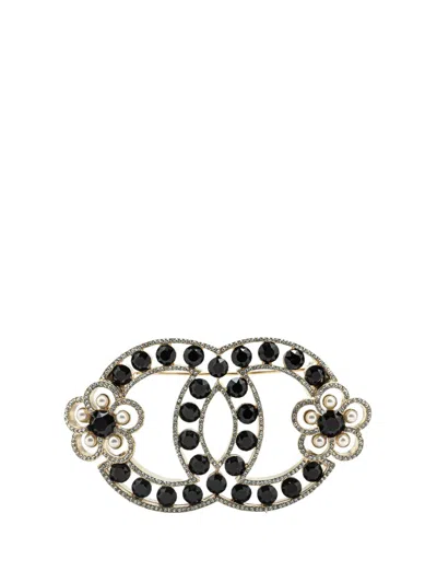 Pre-owned Chanel 2019 Gold Plated Cc Crystal Brooch Costume Brooch