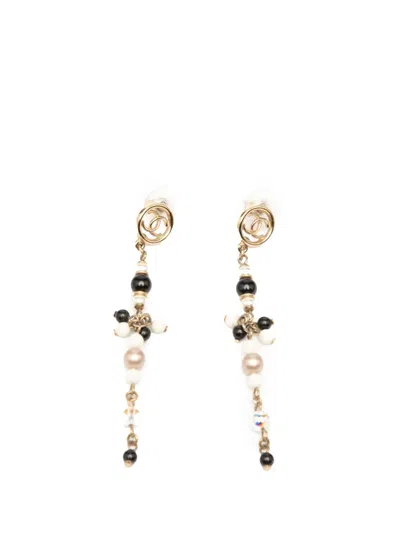 Pre-owned Chanel 2019 Gold Plated Cc Faux Pearl Beads Drop Push Back Earrings Costume Earrings