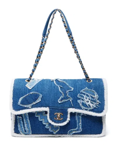 Pre-owned Chanel Hieroglyph Flap 单肩包（2019年典藏款） In Blue