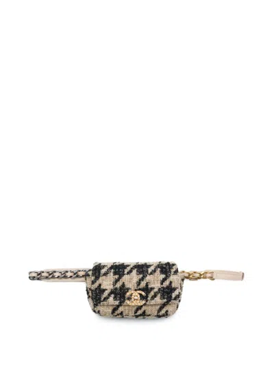 Pre-owned Chanel 2019 Houndstooth Tweed 19 Belt Bag In Neutrals