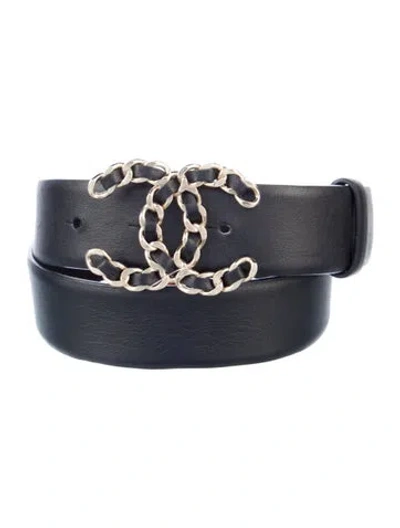 Pre-owned Chanel 2019 Interlocking Cc Logo Belt In Black