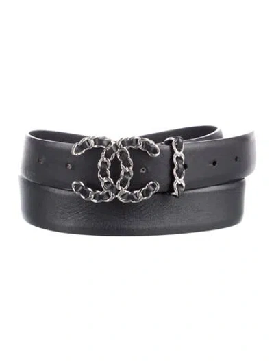 Pre-owned Chanel 2019 Interlocking Cc Logo Belt In Black