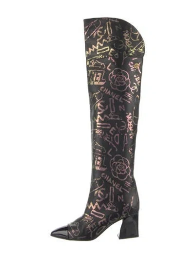 Pre-owned Chanel 2019 Interlocking Cc Logo Boots In Black