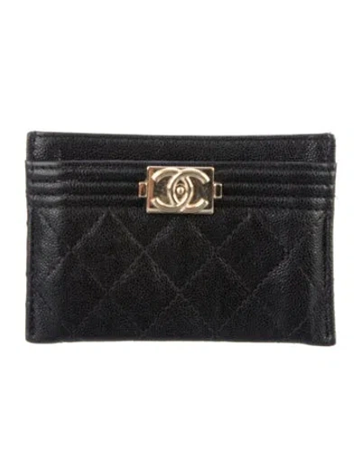 Pre-owned Chanel 2019 Interlocking Cc Logo Card Holder In Black
