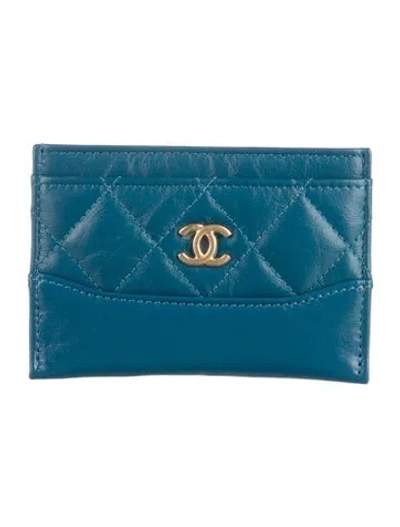 Pre-owned Chanel 2019 Interlocking Cc Logo Card Holder In Blue