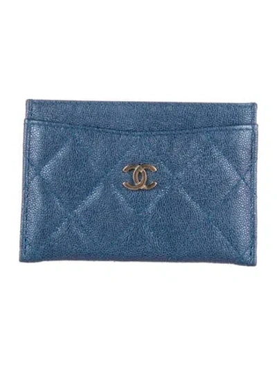 Pre-owned Chanel 2019 Interlocking Cc Logo Card Holder In Blue/metallic