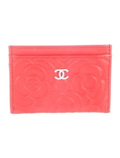 Pre-owned Chanel 2019 Interlocking Cc Logo Card Holder In Red