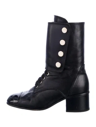 Pre-owned Chanel 2019 Interlocking Cc Logo Combat Boots In Black