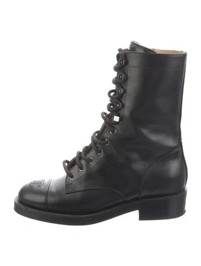 Pre-owned Chanel 2019 Interlocking Cc Logo Combat Boots In Black