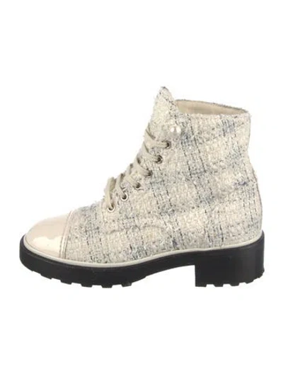 Pre-owned Chanel 2019 Interlocking Cc Logo Combat Boots In Neutrals