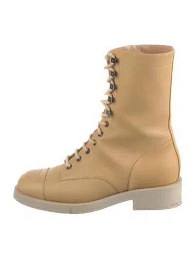 Pre-owned Chanel 2019 Interlocking Cc Logo Combat Boots In Neutrals