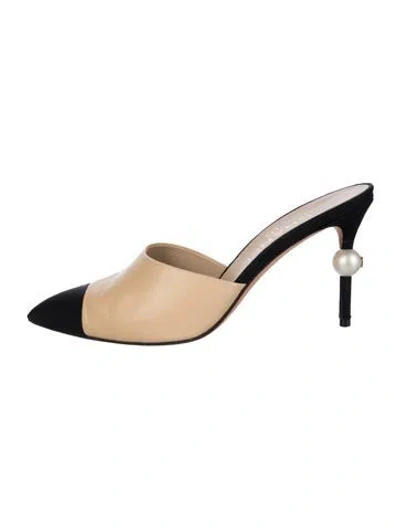 Pre-owned Chanel 2019 Interlocking Cc Logo Mules In Black/neutrals