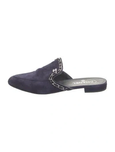 Pre-owned Chanel 2019 Interlocking Cc Logo Mules In Blue