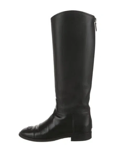 Pre-owned Chanel 2019 Interlocking Cc Logo Riding Boots In Black