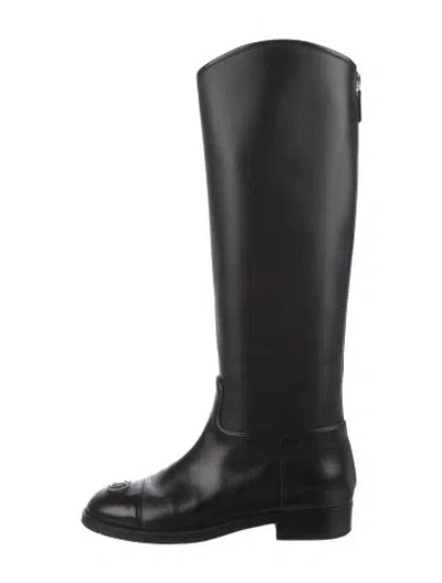 Pre-owned Chanel 2019 Interlocking Cc Logo Riding Boots In Black
