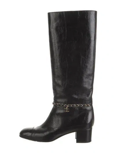 Pre-owned Chanel 2019 Interlocking Cc Logo Riding Boots In Black