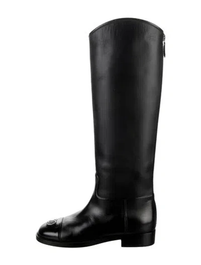 Pre-owned Chanel 2019 Interlocking Cc Logo Riding Boots In Black