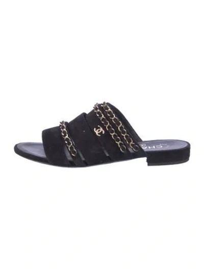 Pre-owned Chanel 2019 Interlocking Cc Logo Slides In Blue