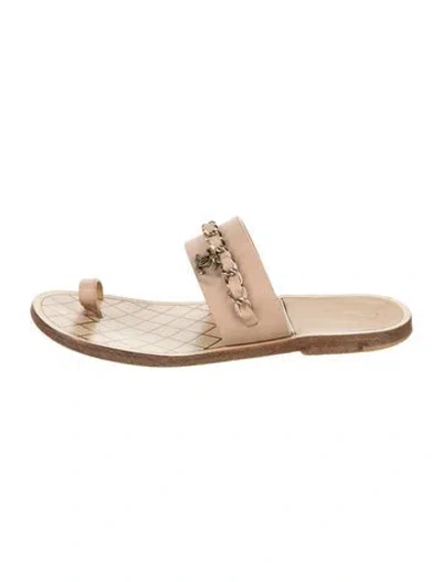 Pre-owned Chanel 2019 Interlocking Cc Logo Slides In Neutral