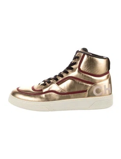 Pre-owned Chanel 2019 Interlocking Cc Logo Sneakers In Gold/metallic