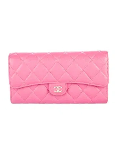 Pre-owned Chanel 2019 Interlocking Cc Logo Trifold Wallet In Pink