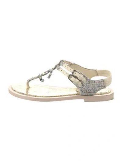 Pre-owned Chanel 2019 Interlocking Cc Logo T-strap Sandals In Neutrals