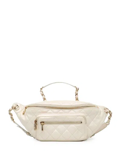 Pre-owned Chanel 2019 Iridescent Calfskin All About Waist Belt Bag In White