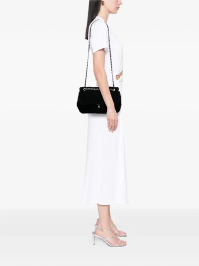 Pre-owned Chanel 2019 Jumbo Quilted Shearling Single Flap Shoulder Bag In Black