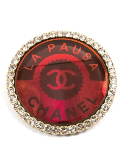 Pre-owned Chanel 2019 La Pausa Rhinestone Brooch In Red
