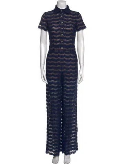 Pre-owned Chanel 2019 Lace Pattern Jumpsuit In Blue