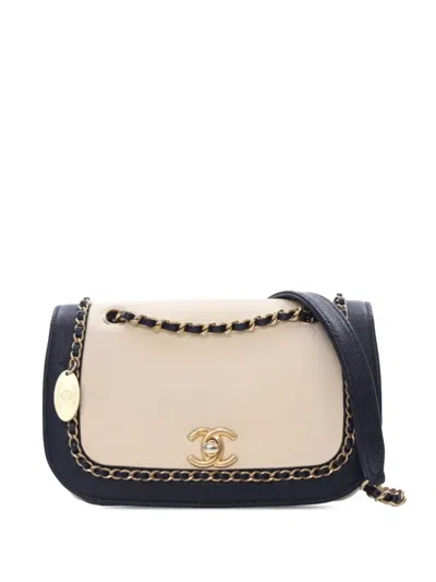 Pre-owned Chanel 2019 Lambskin And Caviar Lovely Chains Flap Crossbody Bag In Blue